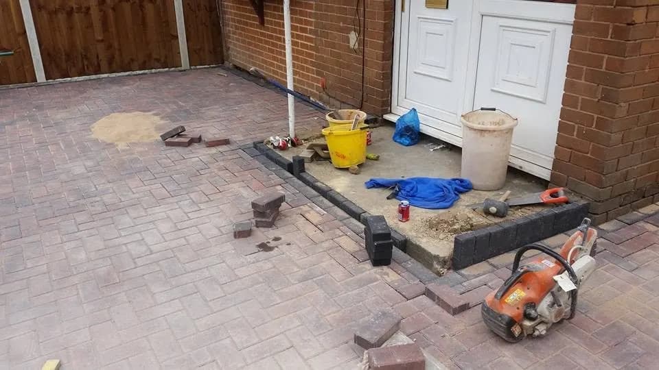 Block paving driveway installation in progress