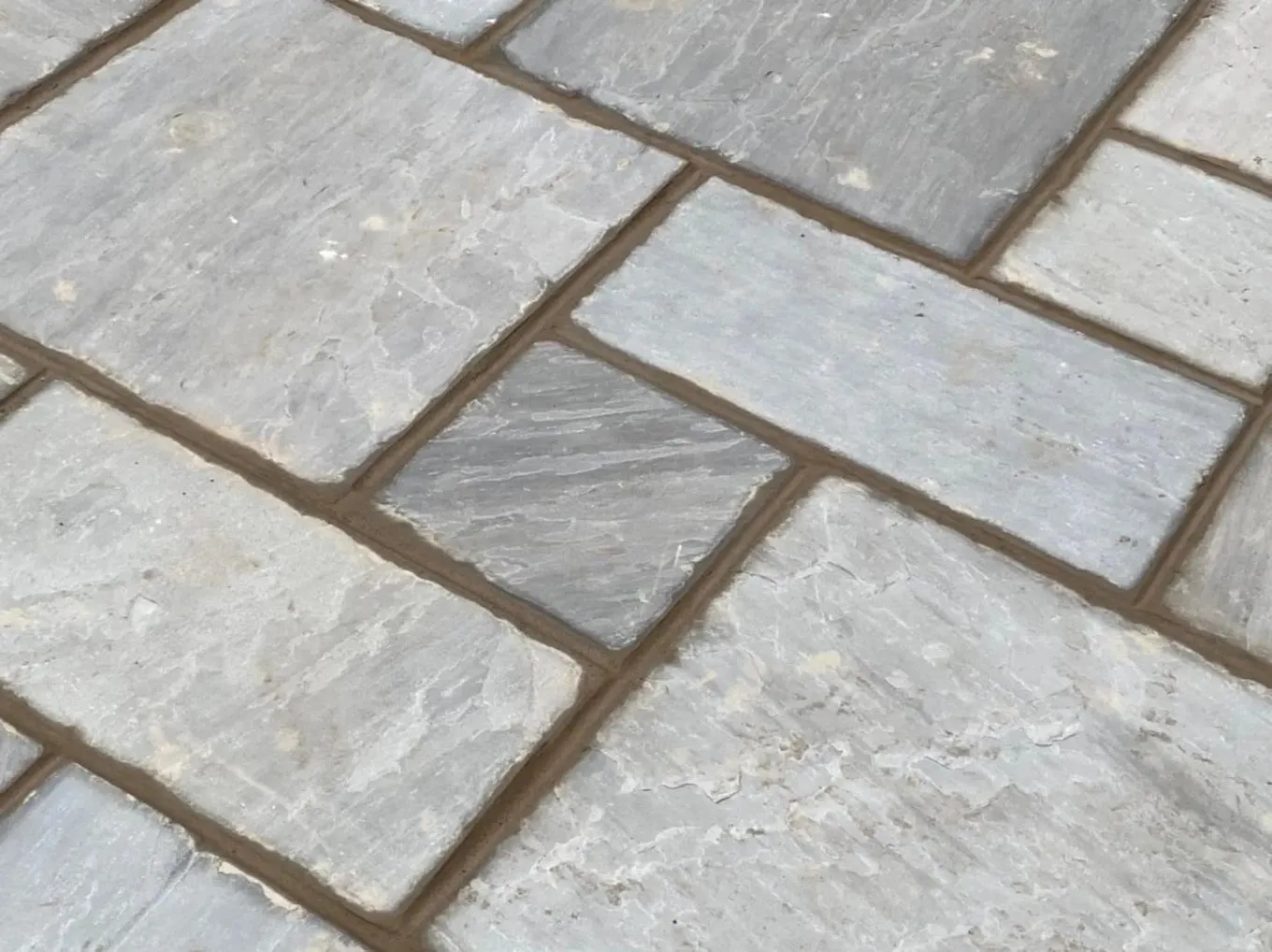 Close-up textured natural stone paving detail