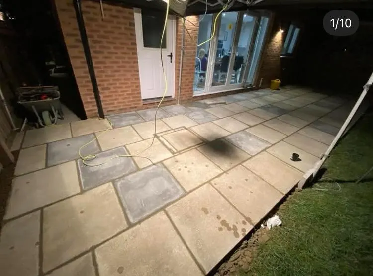Concrete patio slabs being laid