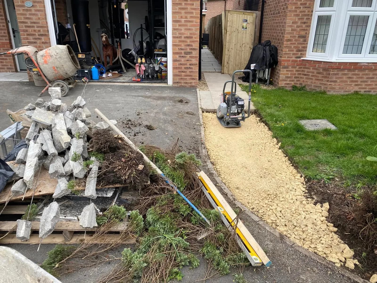 Front garden gravel path preparation