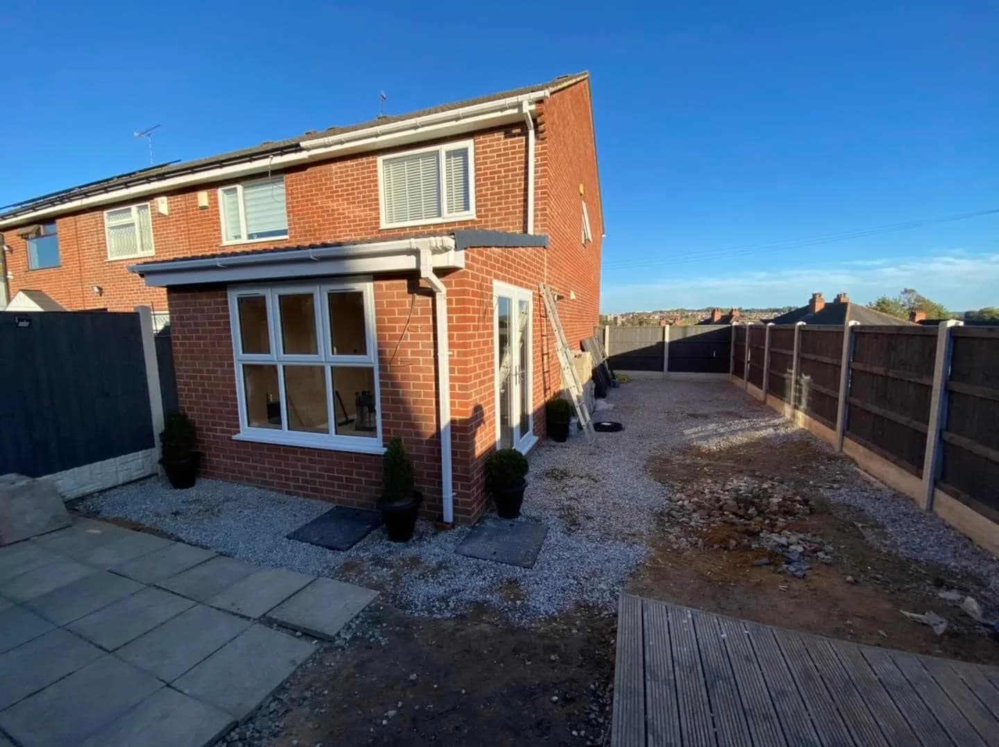 Completed brick single-storey extension with bay window, built in Leeds by CLM Projects