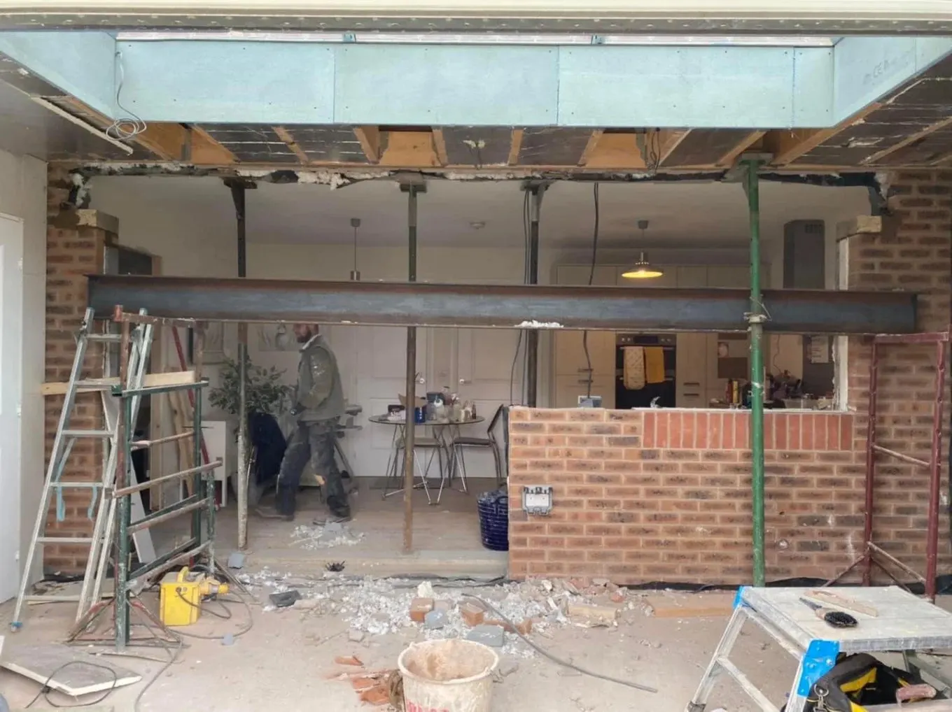 Steel beam installed for an open-plan kitchen extension