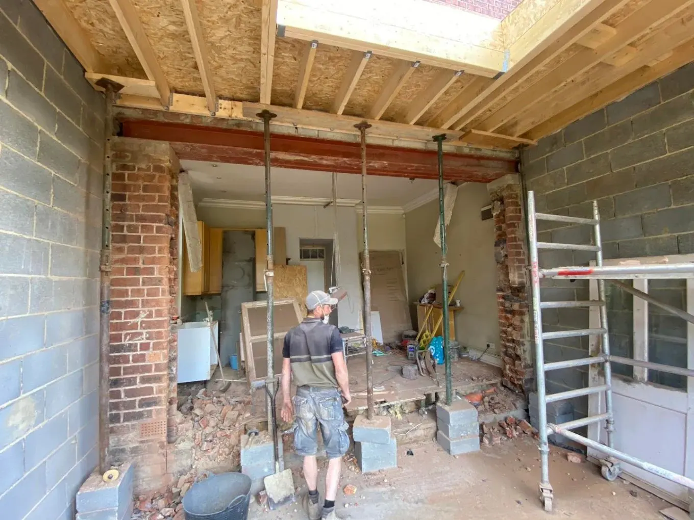 Steel beam installed to open up a kitchen wall