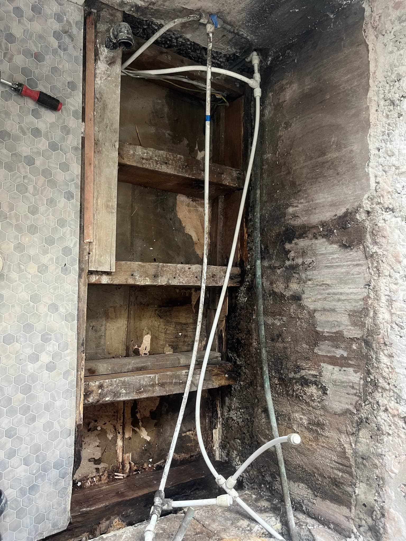 Bathroom floor rebuilt after hidden leak damage, Seacroft — photo 2